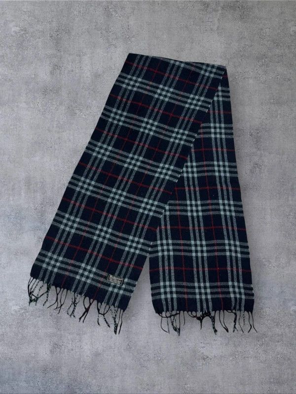 Burberry Vintage Burberry full pattern navy wool scarf Size ONE SIZE - 3 Thumbnail