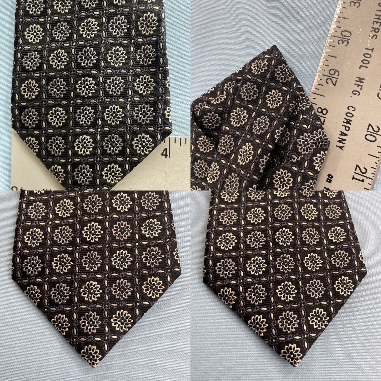 Vintage VINTAGE Necktie Silk Tie Deco Floral Woven Texture Blue White 4x60" Geometric Vintage Capsule Necktie Mens Size ONE SIZE - 8 Thumbnail