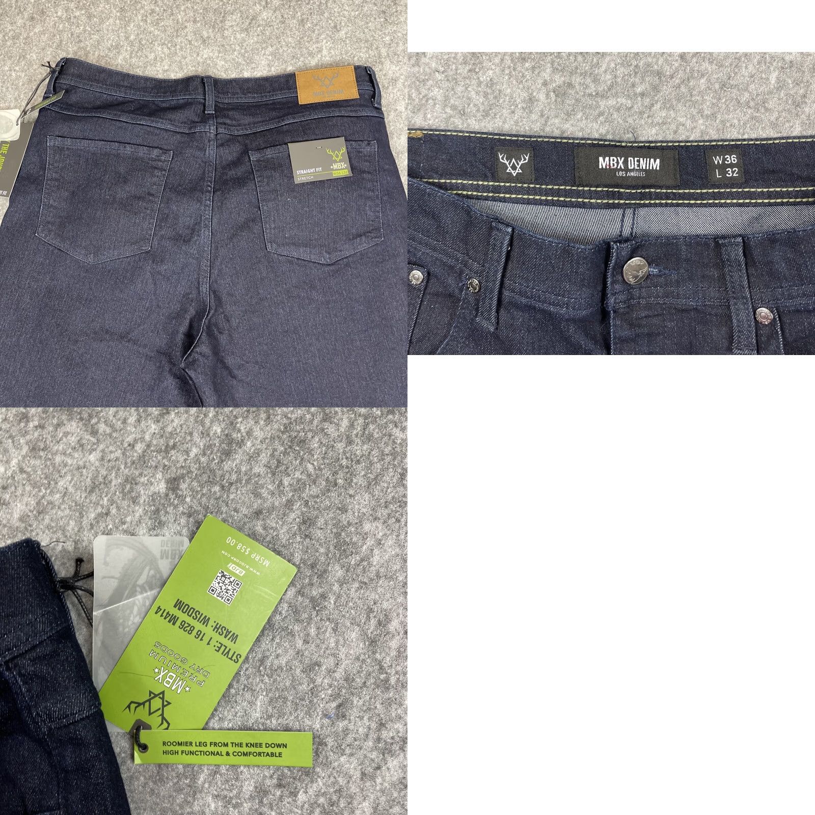 Denime MBX Denim Los Angeles Jeans Men 36X32 Straight Fit Blue Denim (meas. 38x32) NEW Size US 36 / EU 52 - 8 Thumbnail