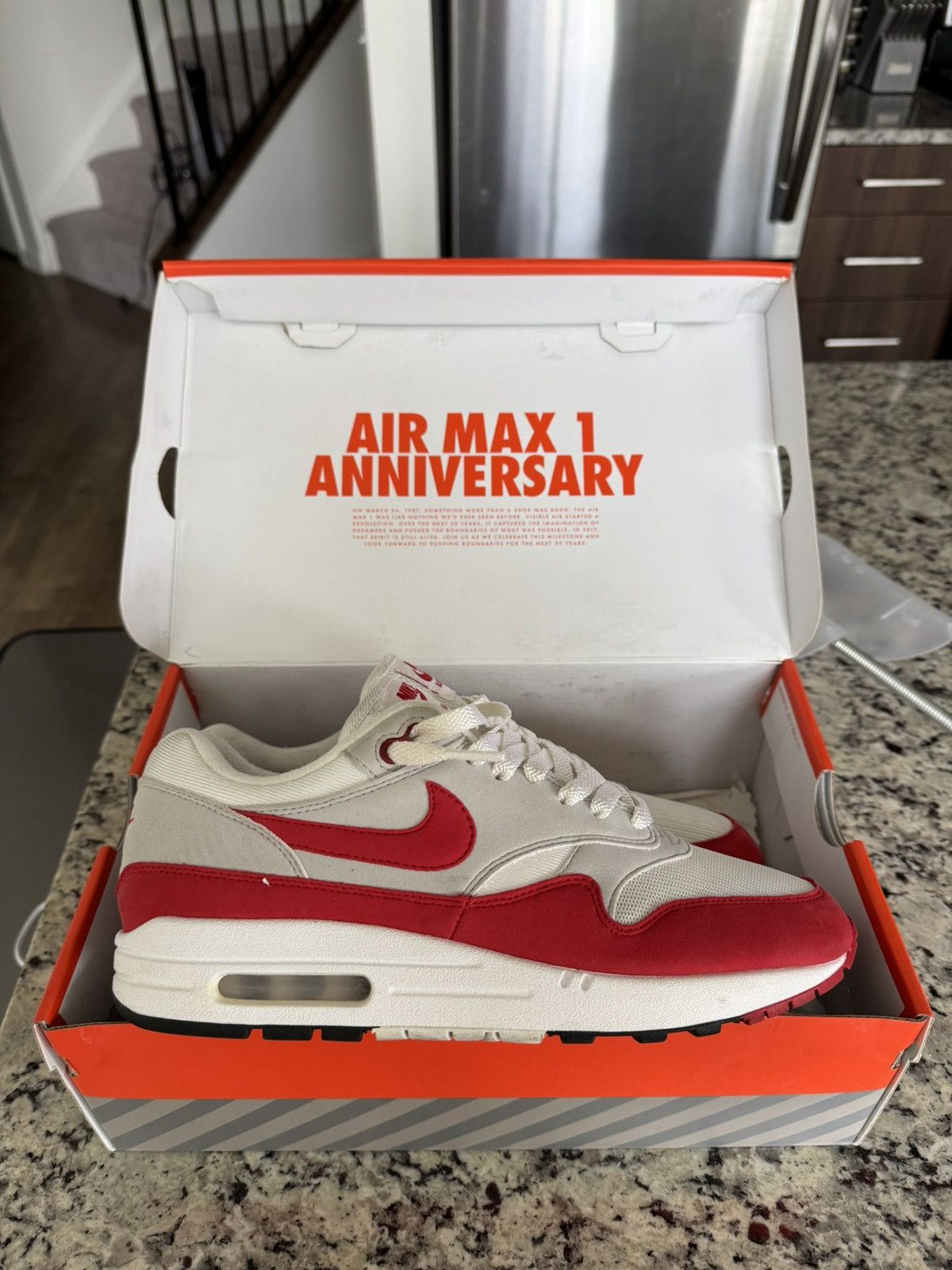 Nike Nike Air Max 1 “Anniversary Red” 2018 Size US 8 / EU 41 - 10 Thumbnail