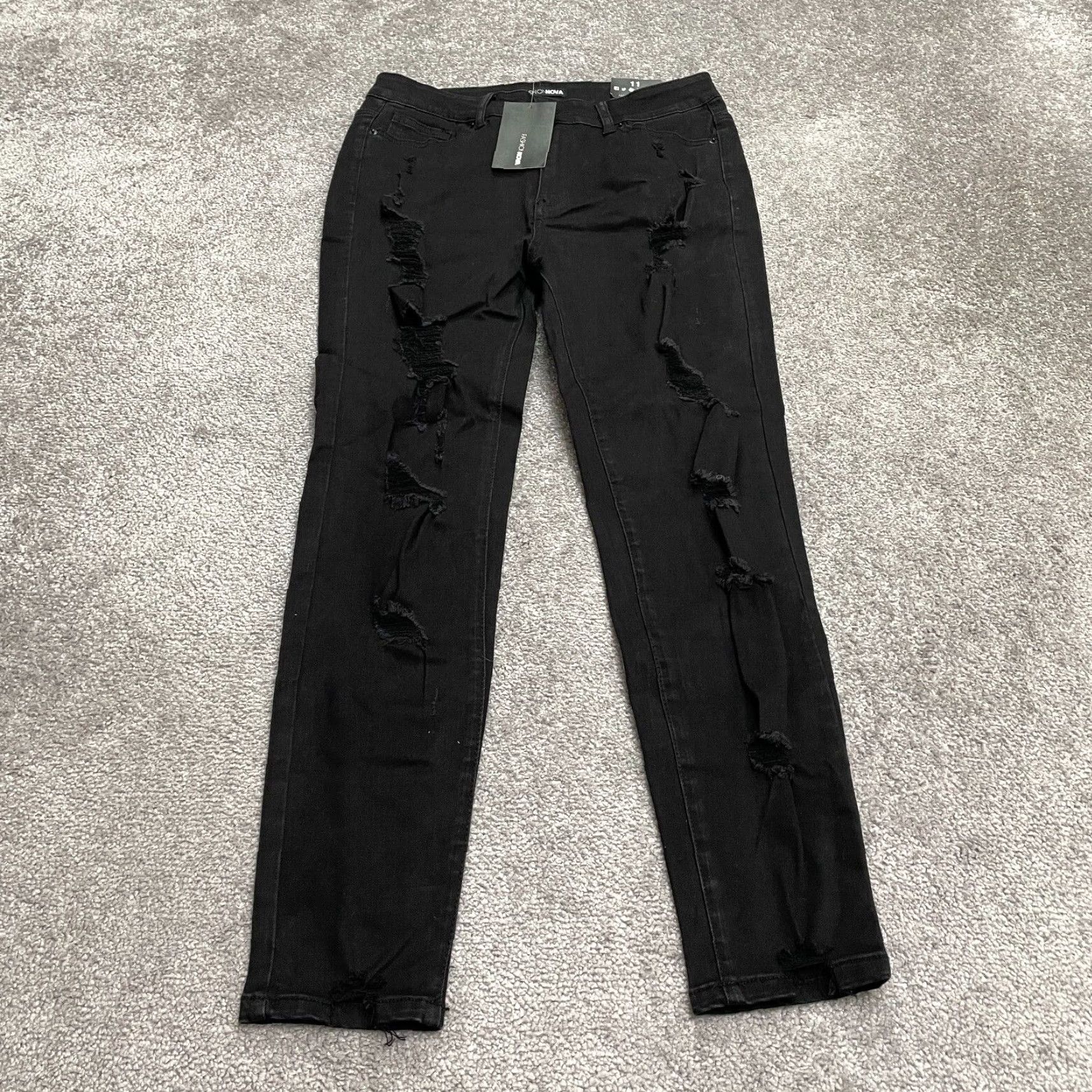 Fashion Nova Fashion Nova Zephyr High Rise Jegging Jeans Junior 11 Black Distressed NWT 30x27 Size 32" / US 10 / IT 46 - 2 Thumbnail