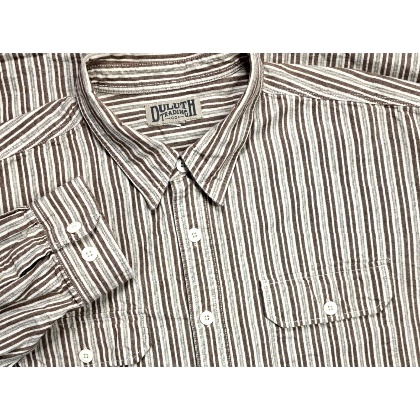 Duluth Trading Company Duluth Trading Co Men's Shirt Striped Brown Button Up Work Shirt Cotton Size XXL Size US XXL / EU 58 / 5 - 2 Thumbnail