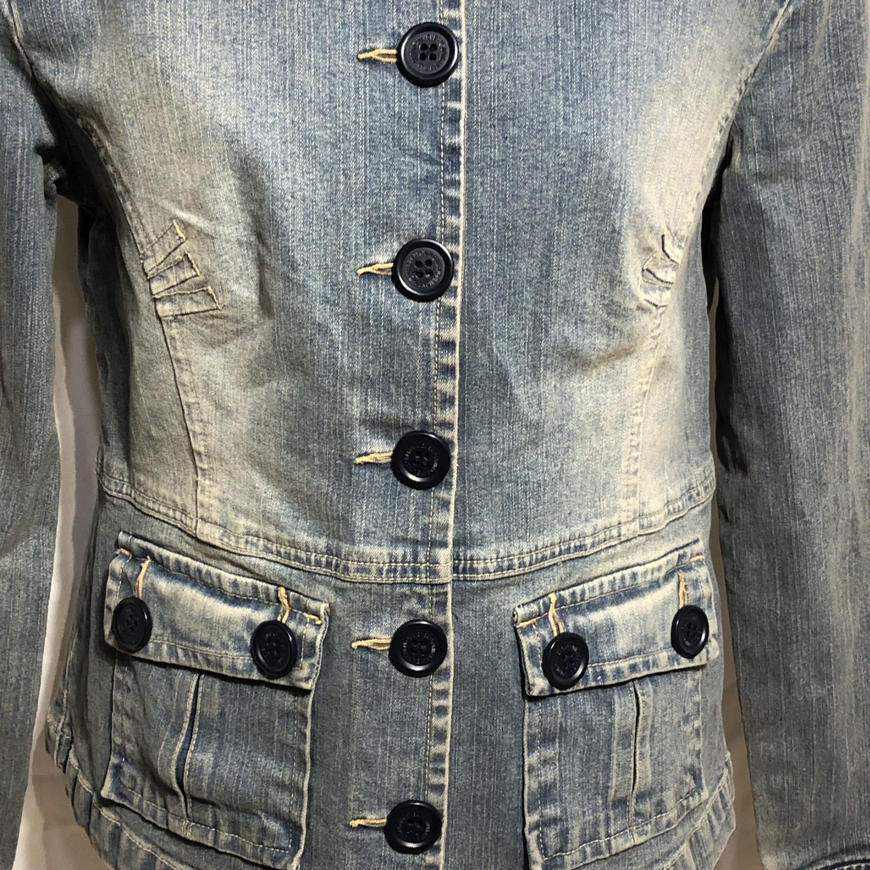 Vintage VINTAGE Union Bay Blue Jean Jacket L Mock Collar Pockets Stretch Denim Grunge Trucker Size 36" / US 14 / IT 50 - 3 Thumbnail