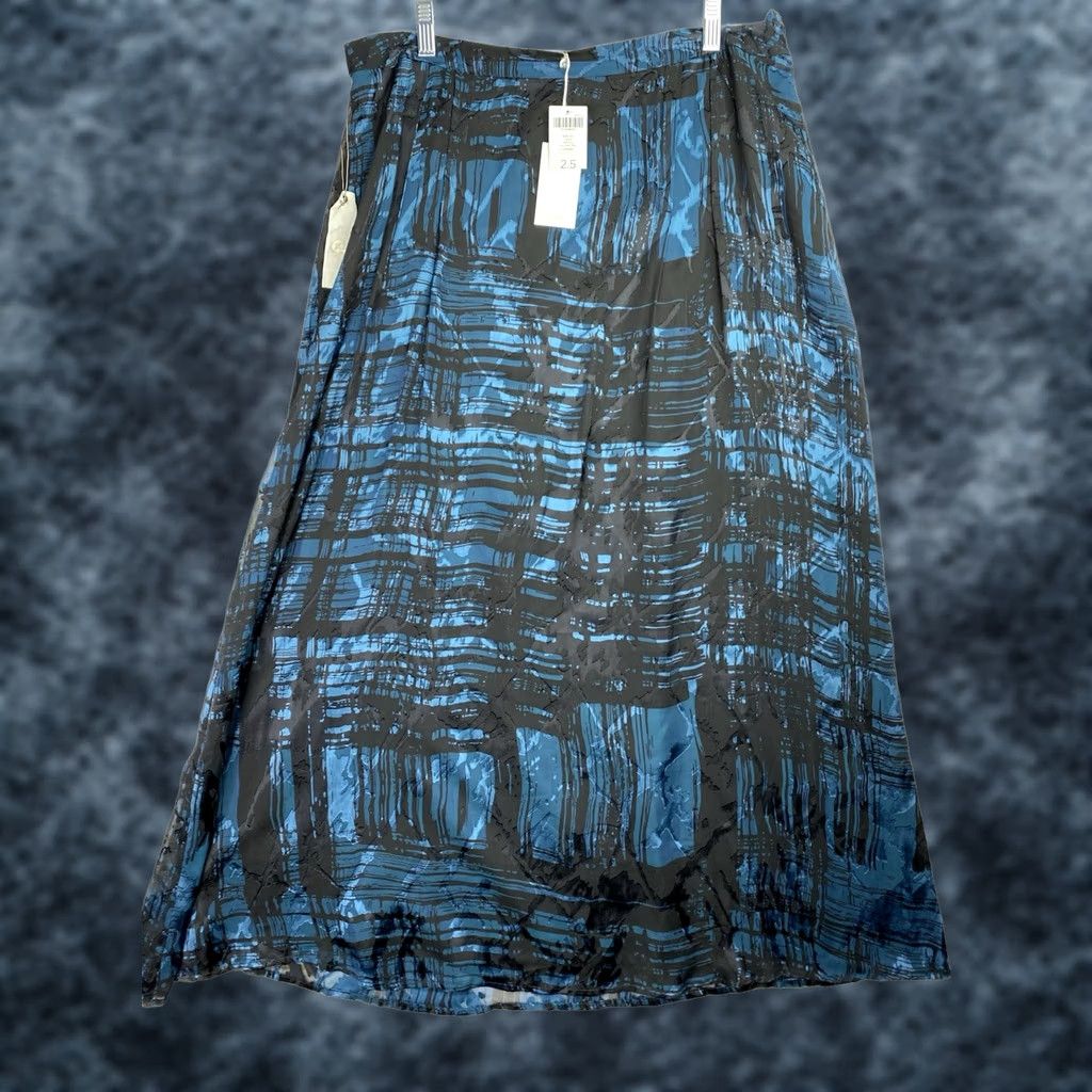 Vintage Chico's Skirt 14 L/XL Teal Black Burnout Silk Blend Lined Long Midi A-Line Bohemian NWT Womens Size 36" / US 14 / IT 50 - 1 Thumbnail