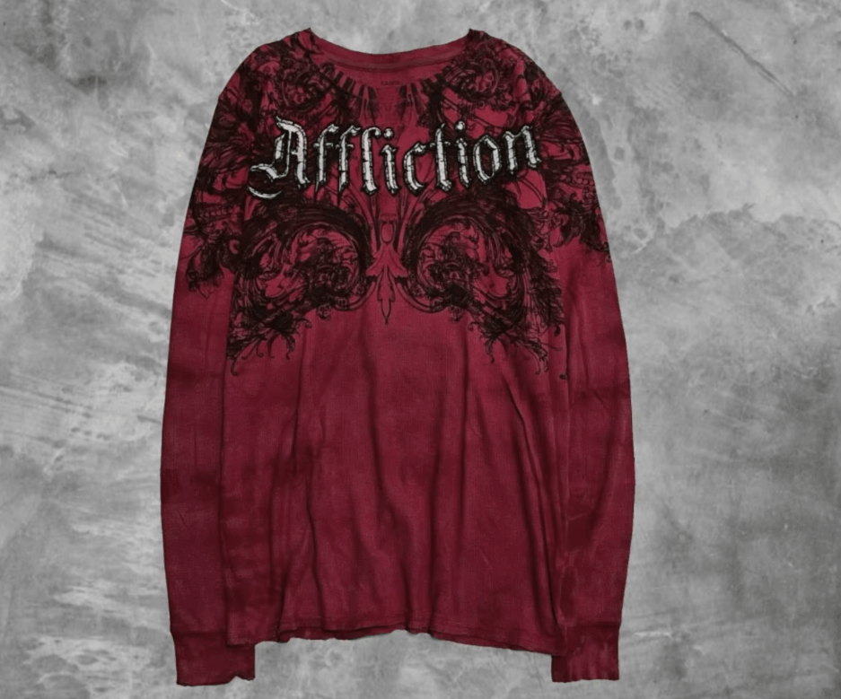 American Retro Affliction Printed Red Long Sleeve 90s