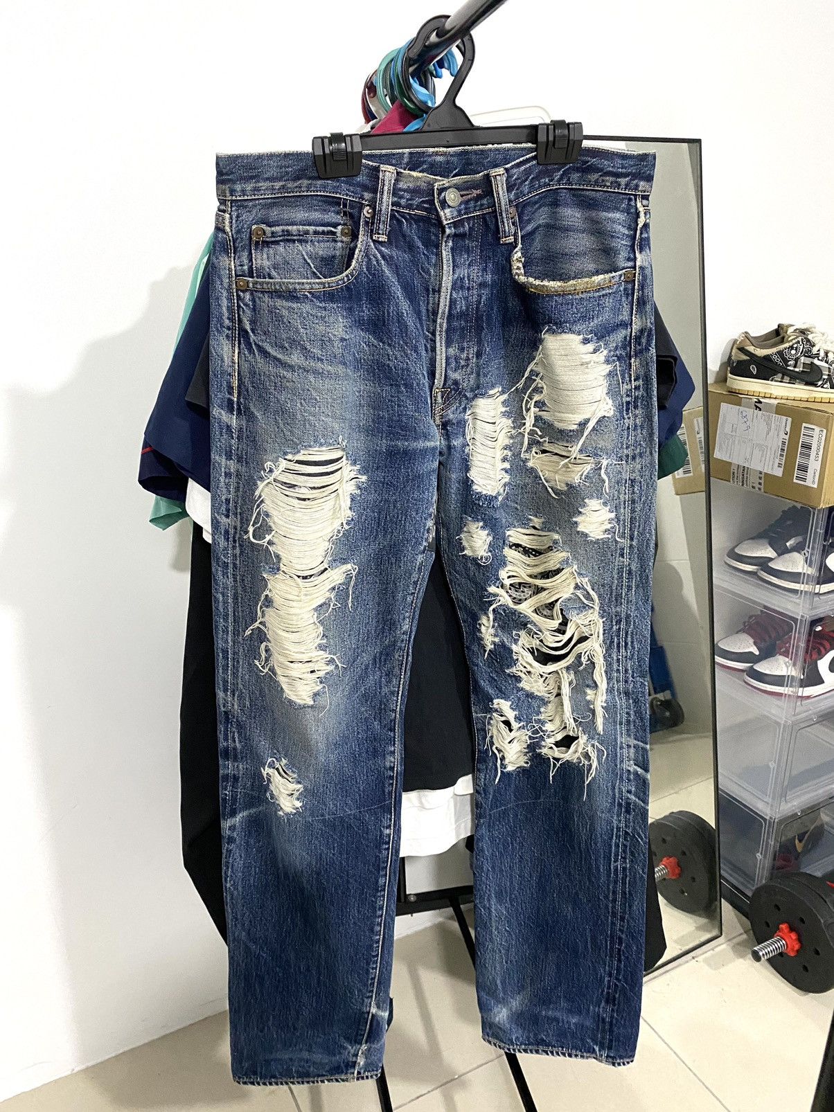 Kapital OG Rare Kapital Hand Made heavy Distressed Trompe l'oeil Size US 32 / EU 48 - 1 Thumbnail