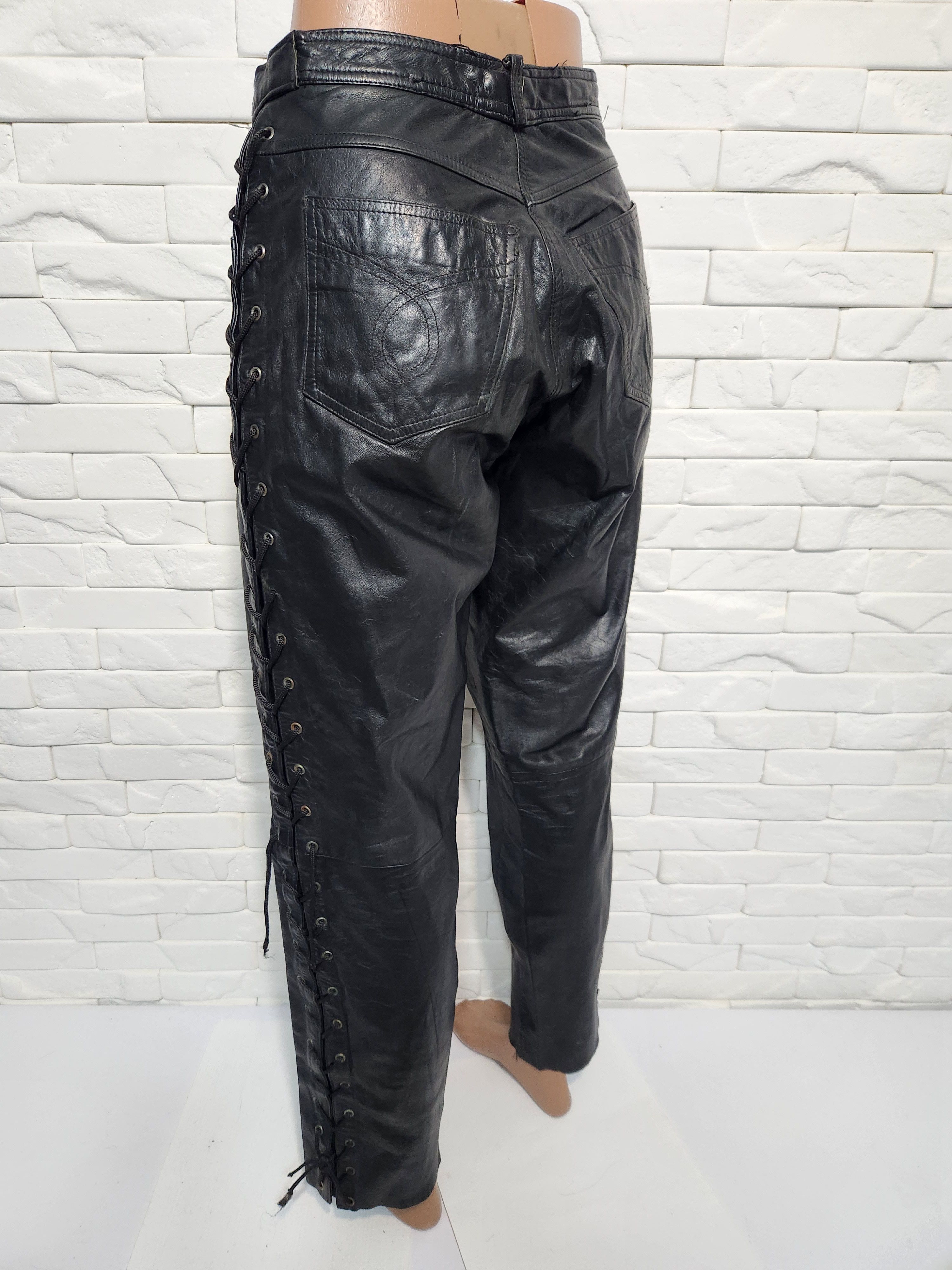 Genuine Leather Black Leather Pants Decorative Lacing. Size US 33 - 7 Thumbnail