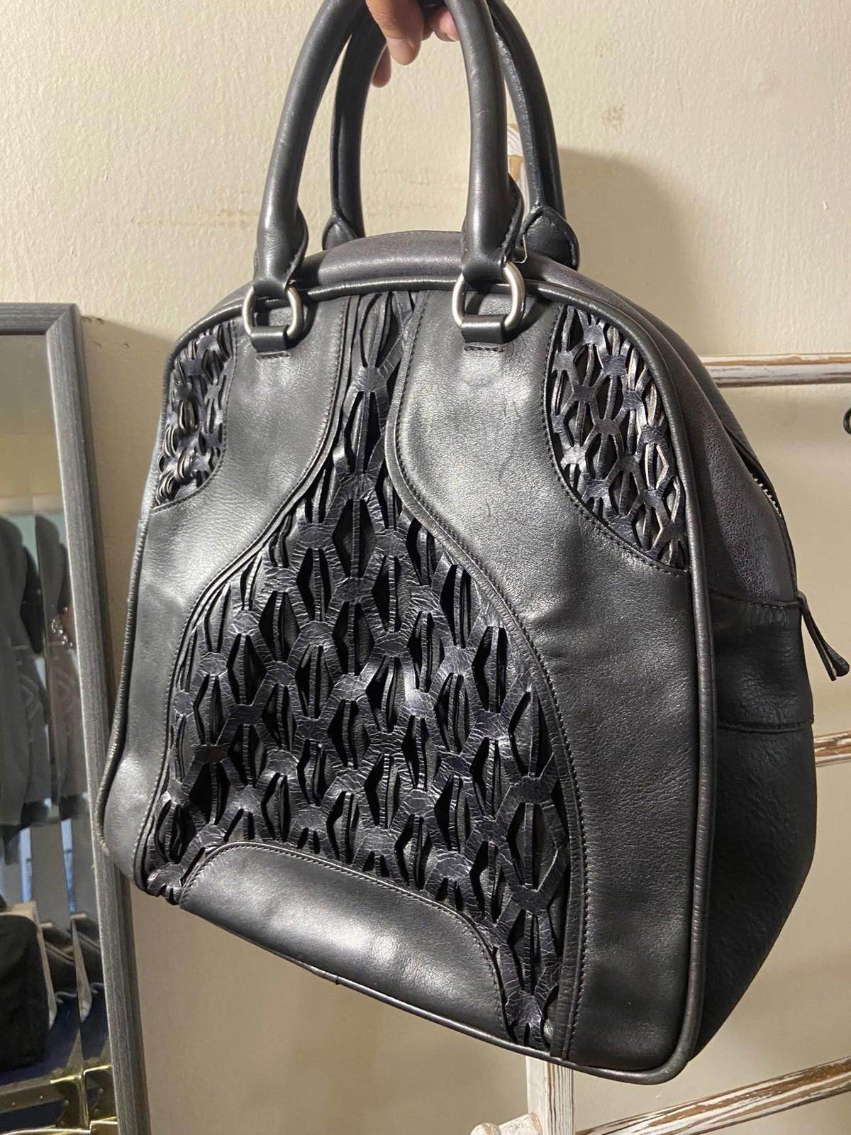 Miu Miu Rare Miu Miu Black Leather Laser Cutout Bowling Tote Handbag Size ONE SIZE - 2 Thumbnail