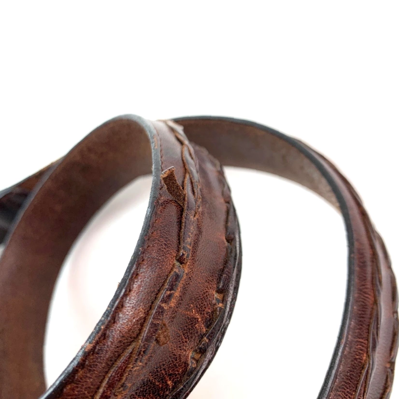Vintage VINTAGE Dark Brown Leather Belt Men Adjustable Brass Tone Buckle Size 34 Size 34 - 6 Thumbnail