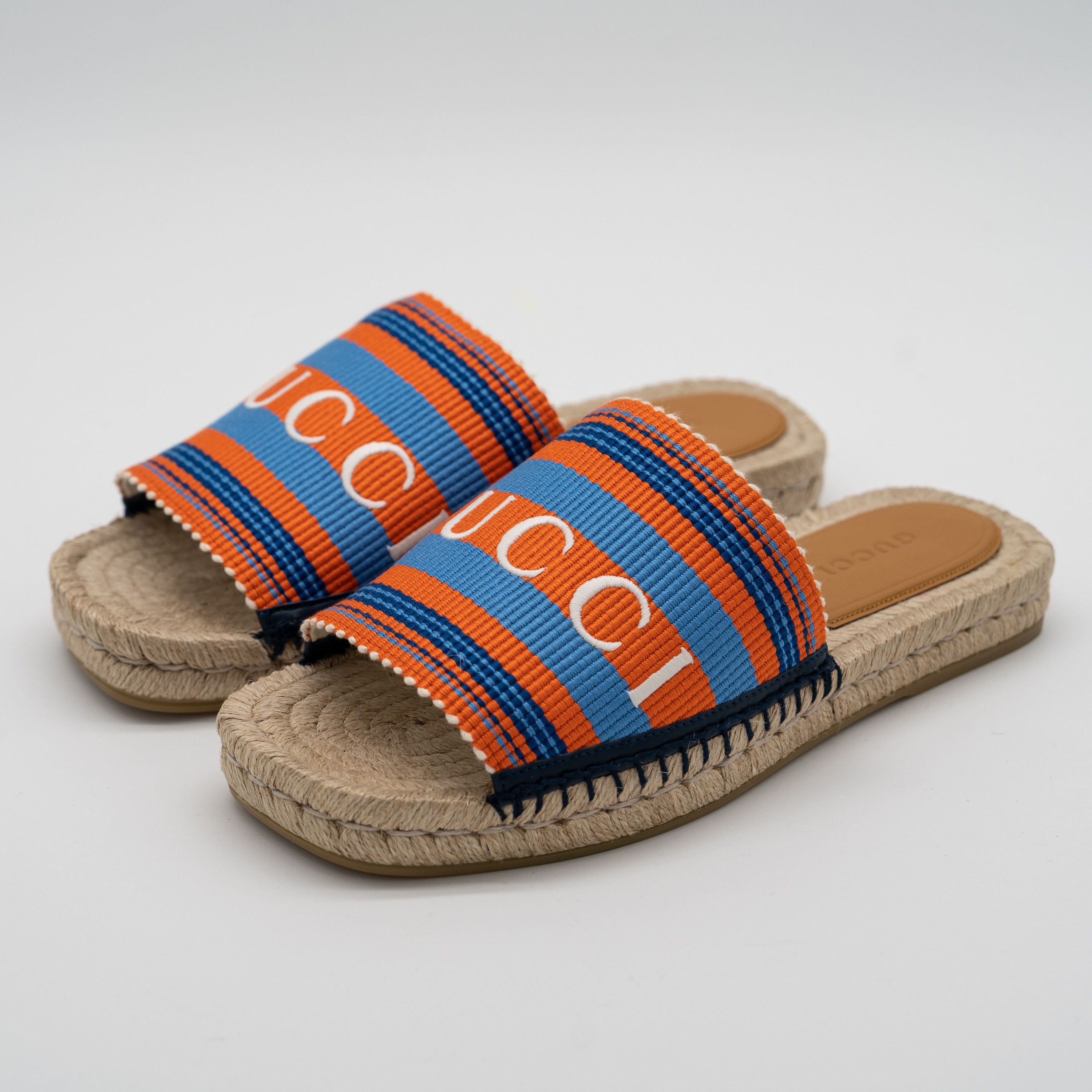 Gucci Gucci Mens Striped Sandals Espadrilles Open Toe Blue  display picture 1