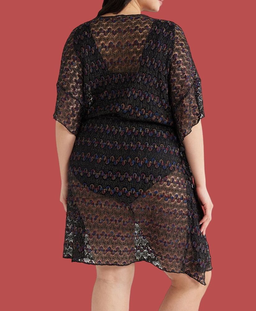 Other Time And Tru - Women's Crochet Kaftan Cover Up - Black - Med Size ONE SIZE - 2 Thumbnail