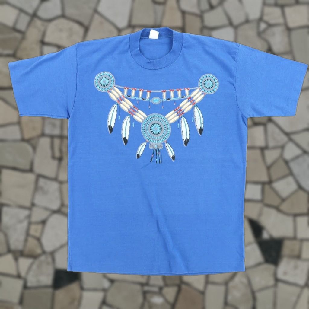 Vintage VINTAGE Air Waves T-Shirt Shirts Blue Men L VTG Dream Catcher Native Single Stitch Solid Crew Neck Short Sleeve Cotton Blend Times? Size US L / EU 52-54 / 3 - 1 Thumbnail