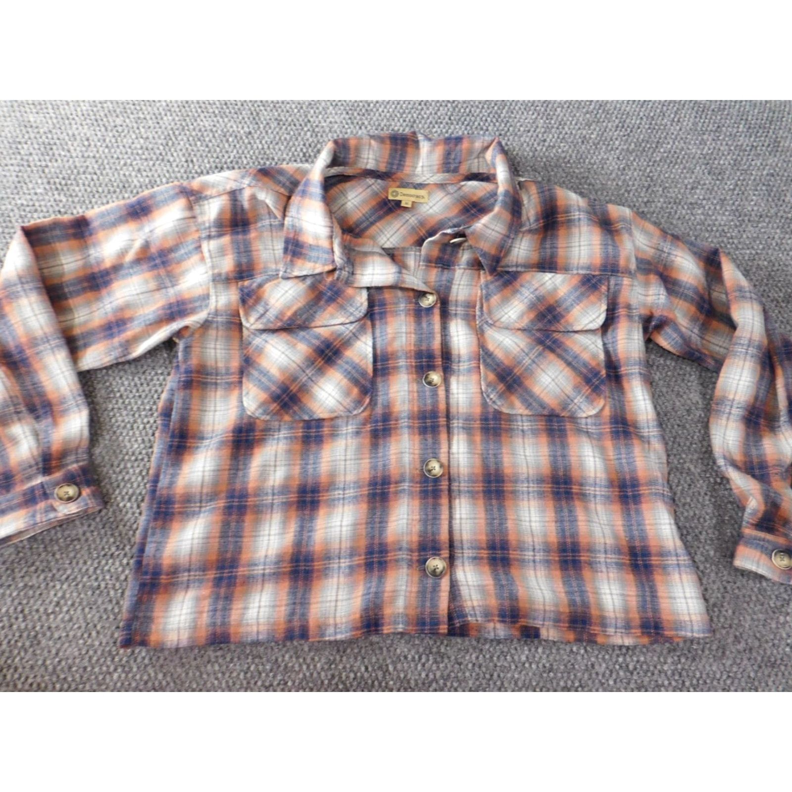 Vintage Democracy Blouse Button-Up Shirt Women M Blue Plaid Flannel Casual Crew Neck Long Sleeve Size M / US 6-8 / IT 42-44 - 2 Thumbnail