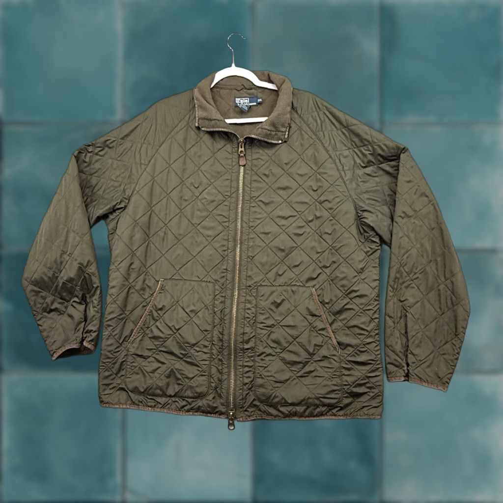 Polo Ralph Lauren VINTAGE Polo Ralph Lauren Olive Green Quilted Field Jacket Corduroy Trim Men 2XL Green Quilted Snaps Pockets All Seasons Insulated Outdoor 90s Mens Size US XXL / EU 58 / 5 - 1 Thumbnail