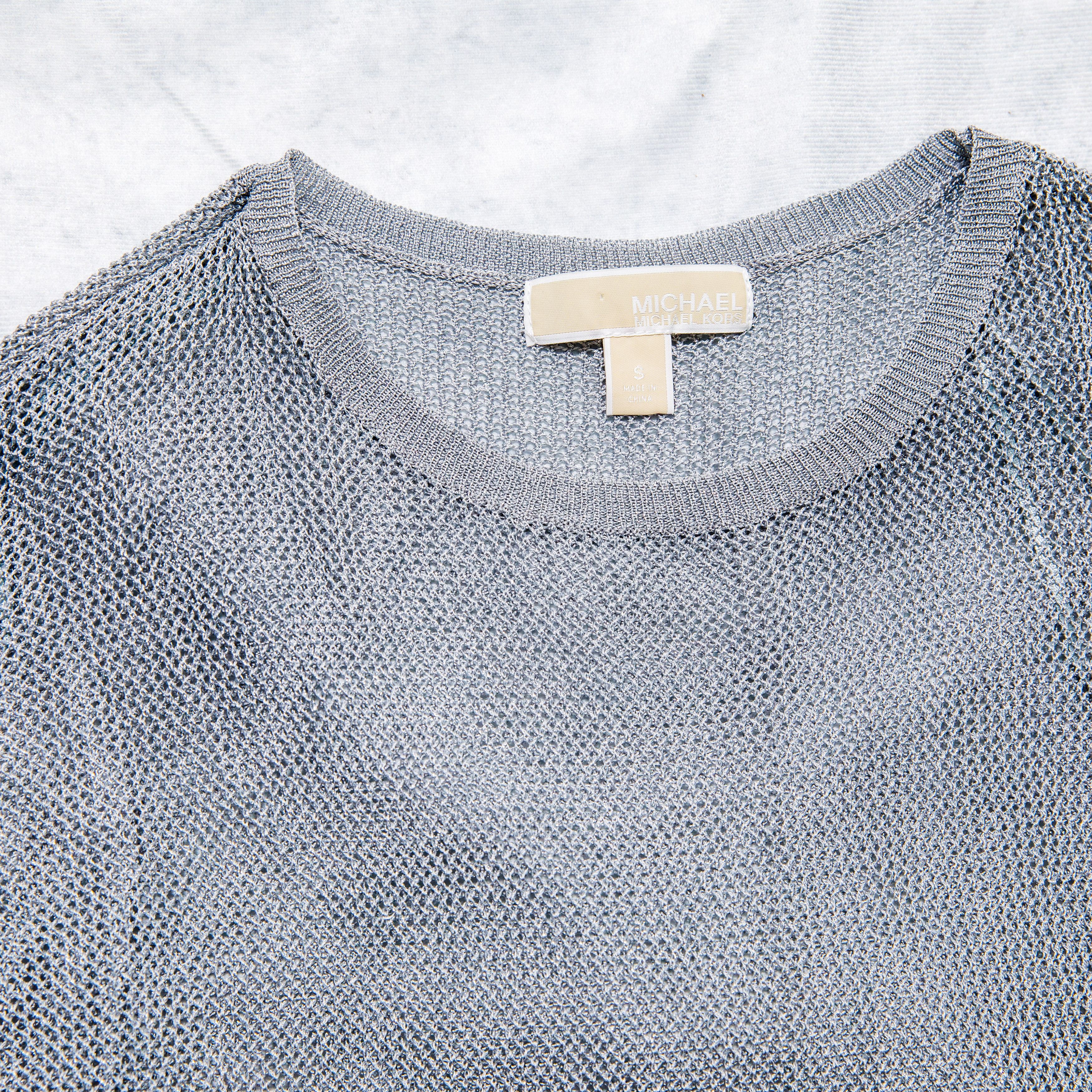 Michael Kors Michael Kors Crochet Metallic Silver Grey Top Rayon Size S / US 4 / IT 40 - 3 Thumbnail