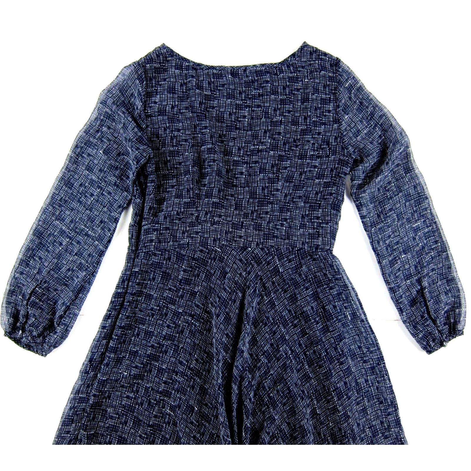 Vintage M&S Collection Navy Blue White Plaid Long Sleeve Midi Sheath Dress UK 10 US 8 Size M / US 6-8 / IT 42-44 - 5 Thumbnail