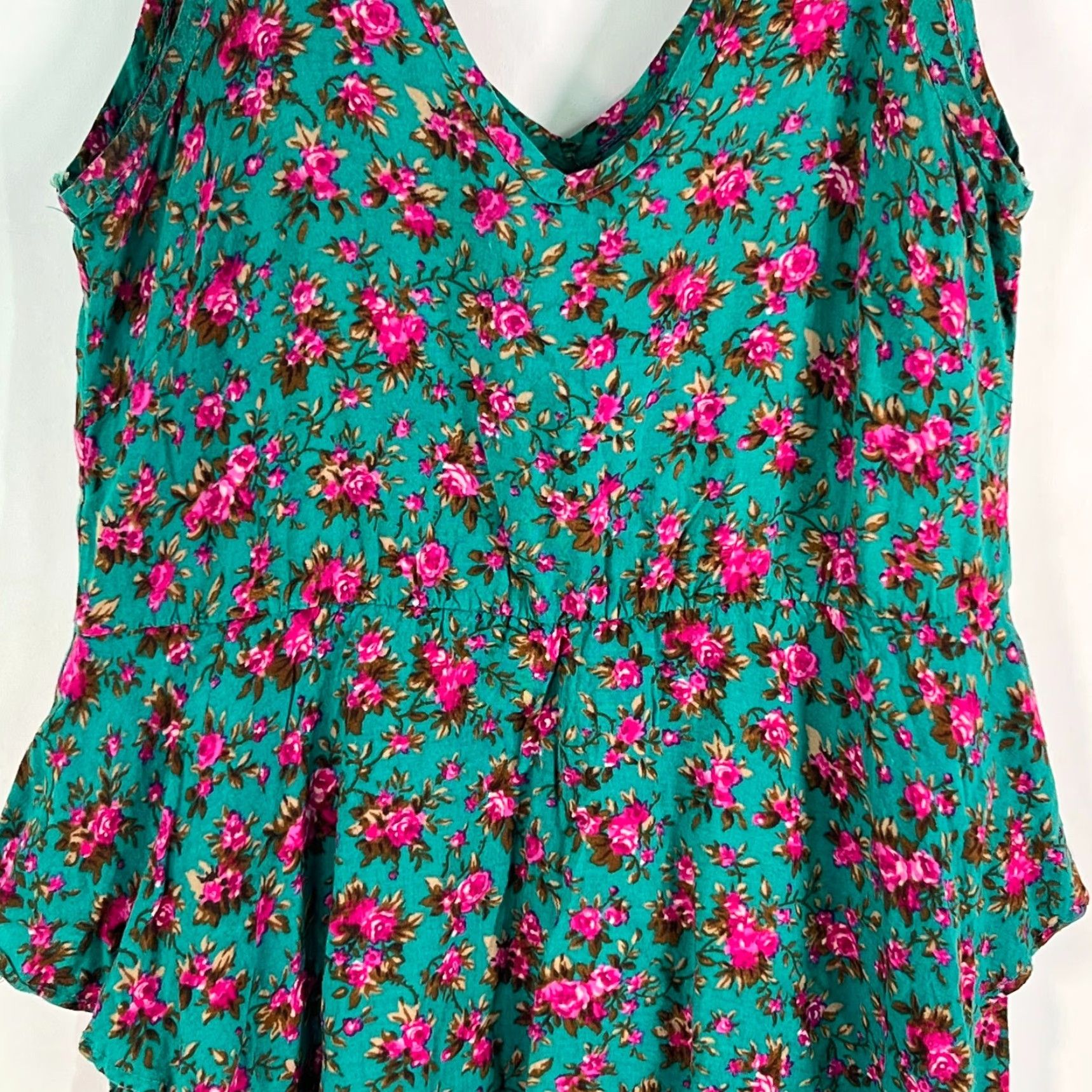 Vintage VINTAGE Pretty Good Womens Blouse Peplum Sleeveless Floral Green XS Casual Top Women's Clothing Size XS / US 0-2 / IT 36-38 - 4 Thumbnail