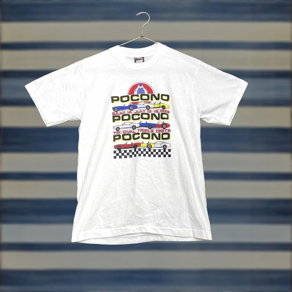 Vintage Cobra POCONO Racing Shirt Mens M White 80s Vintage Jersey Cotton Short Sleeve Crew Neck Logo Print Cars USA Raceway vtg Mens Size US M / EU 48-50 / 2 - 1 Thumbnail