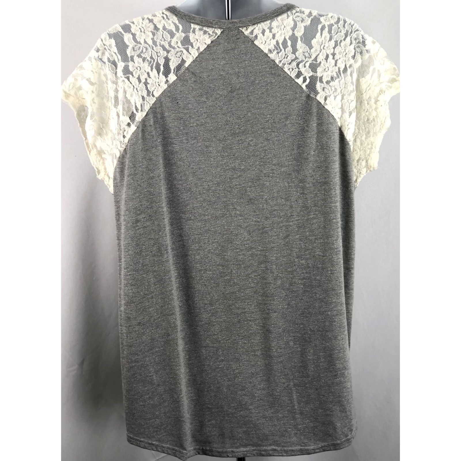 Miss Me VINTAGE Miss Me Lace Tee Top M Gray Beaded V-Neck Asymmetrical Fairy Y2K 2000s Mens Womens Girls Boys Size M / US 6-8 / IT 42-44 - 3 Thumbnail