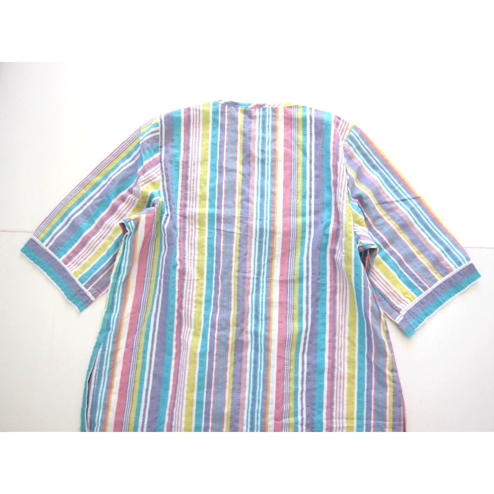 Vintage VINTAGE Collections Etc Maxi Dress Shirt Dress Kaftan Pink Yellow Stripe Cotton Zip Pocket Long Large Women Size L / US 10 / IT 46 - 6 Thumbnail