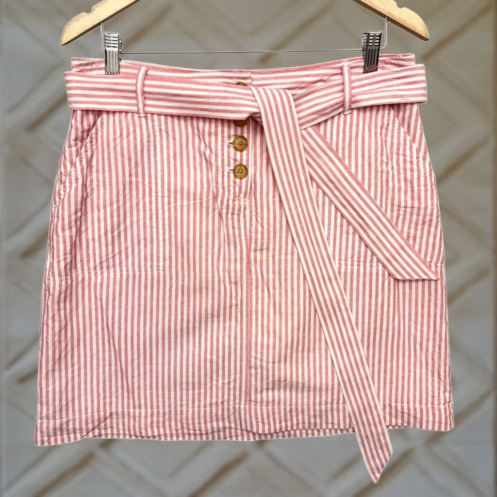 Talbots Talbots Linen Tie Waist Skirt Mini Midi Pink White Striped Skirt Size 10 Size 32" / US 10 / IT 46 - 1 Thumbnail
