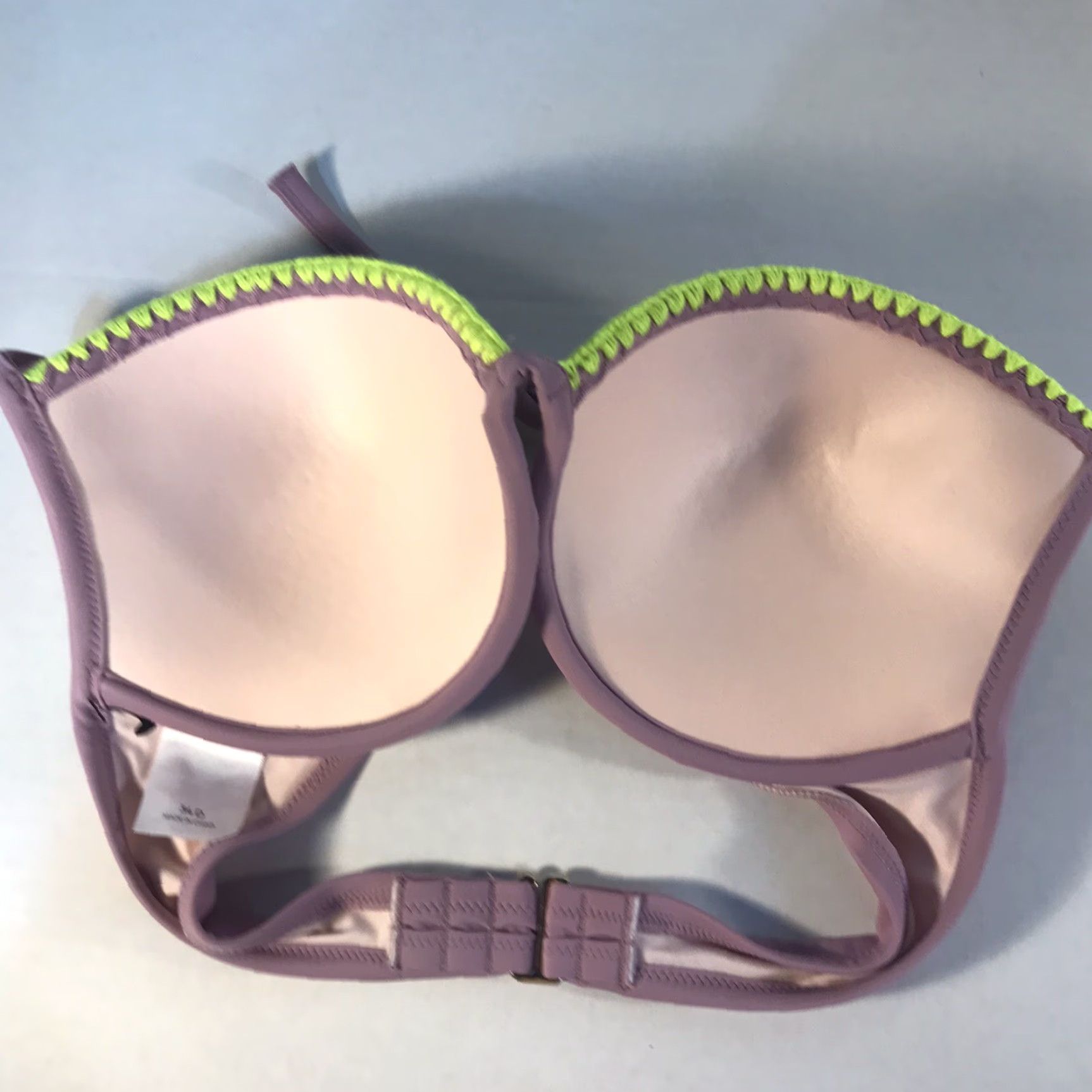 Vintage Unbranded Bikini Top Womens 34D Crochet Push Up Neon Yellow Lavender W-Neon Yellow Halter Adjustable Strap EUC Size XXS / US 00 / IT 34 - 3 Thumbnail