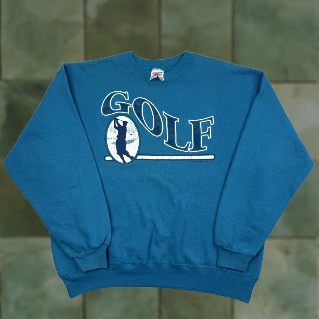 Hanes VINTAGE Hanes Golf Sweatshirt Adult XL Pullover Sport Outdoor Dad 90s USA Blue Size US XL / EU 56 / 4 - 1 Thumbnail