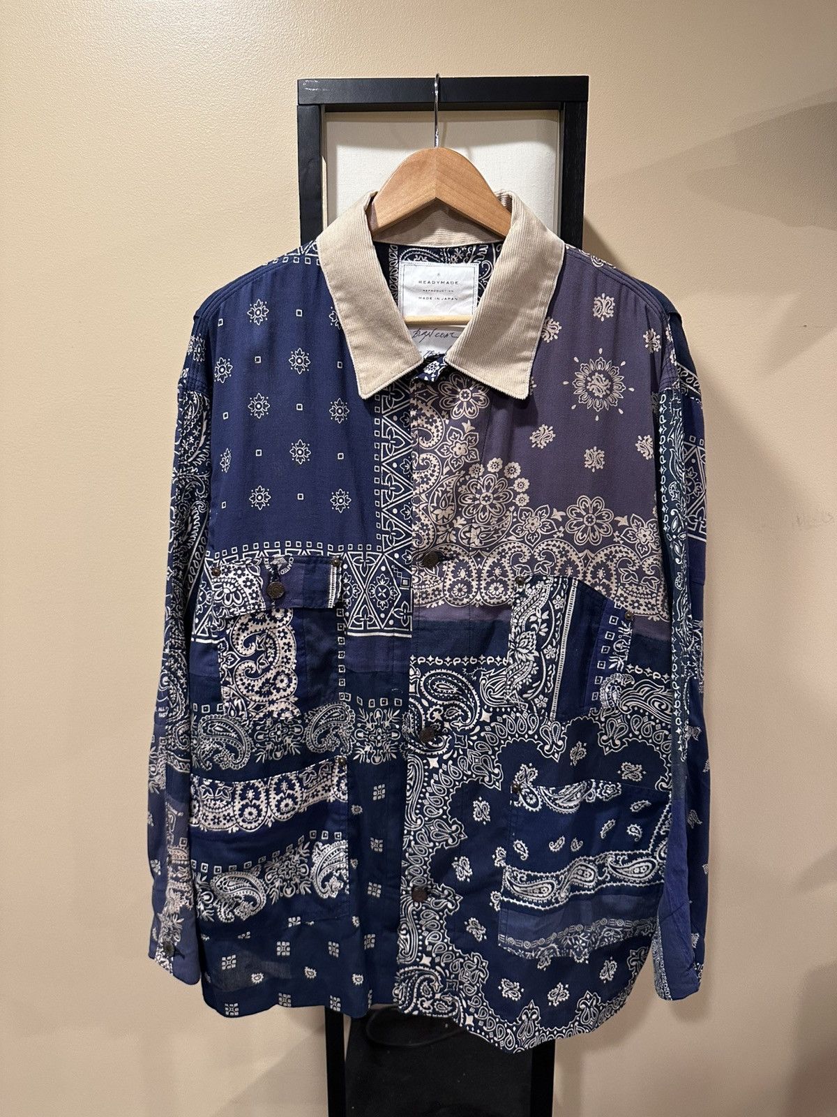 READYMADE Readymade Blue Bandana Paisley Burn Button Up Shirt Jacket Size US XL / EU 56 / 4 - 16 Thumbnail