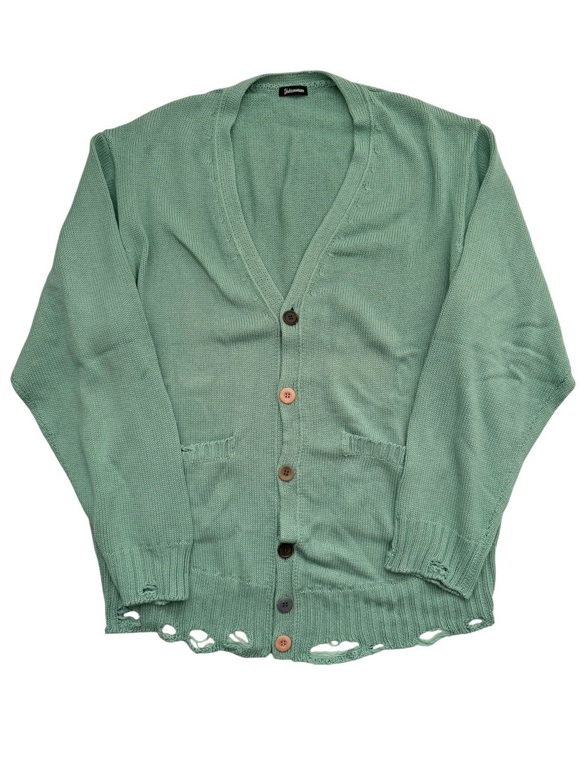 Undercover Faded Green Distressed Cardigan Size US XL / EU 56 / 4 - 1 Thumbnail