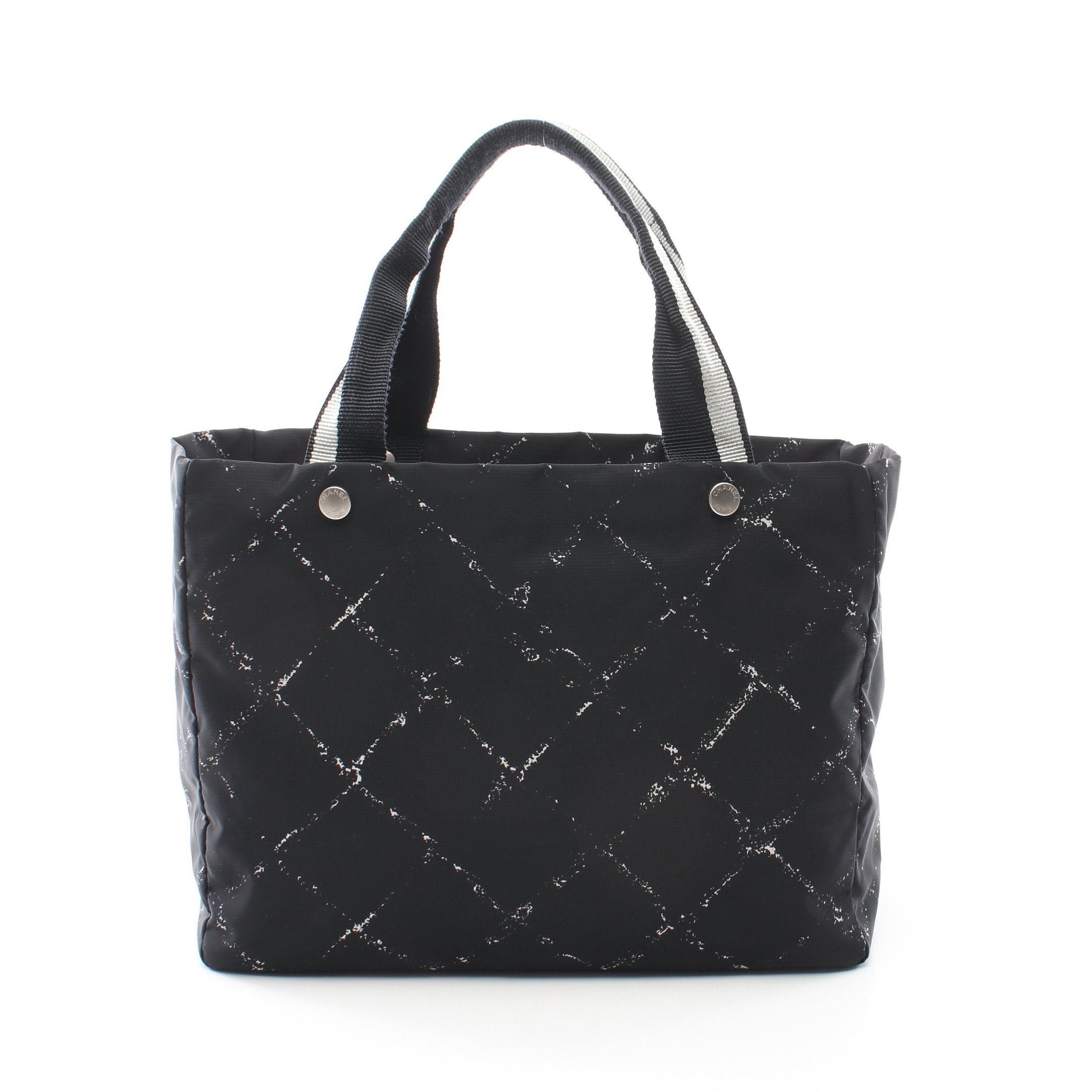 Chanel Chanel Old Travel Line Handbag Tote Bag Nylon Black White Silver Hardware Size ONE SIZE - 1 Thumbnail