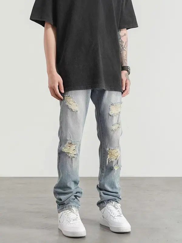 Japanese Brand VIBE High street style washed ripped straight jeans Size US 32 / EU 48 - 1 Thumbnail