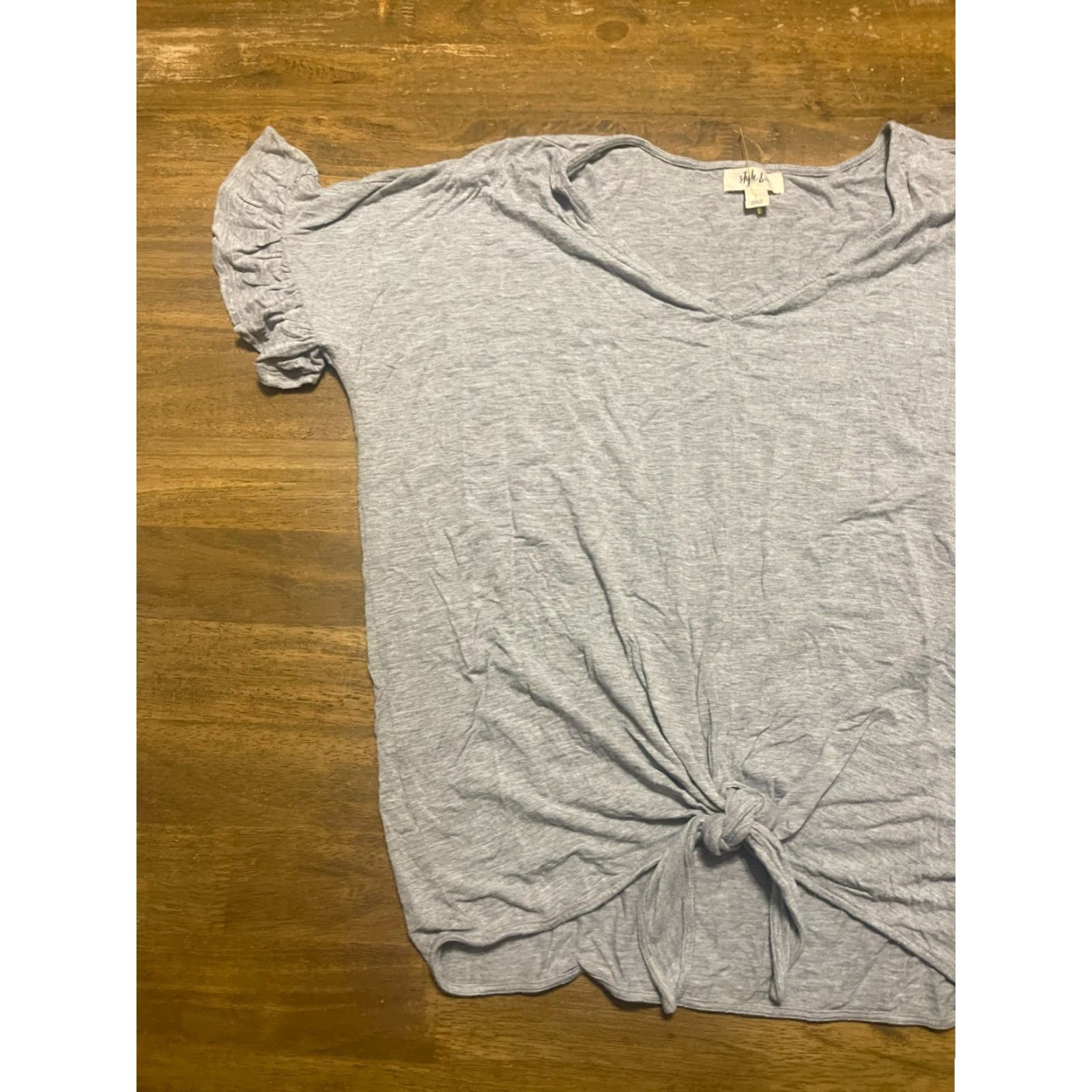 Vintage Style & Co. Shirt Women's Large Gray Front Twist V-neck T-Shirt, Casual, Regular Fit, Pullover, Solid, Fall Spring Summer, Women, Basic Modern Size L / US 10 / IT 46 - 3 Thumbnail