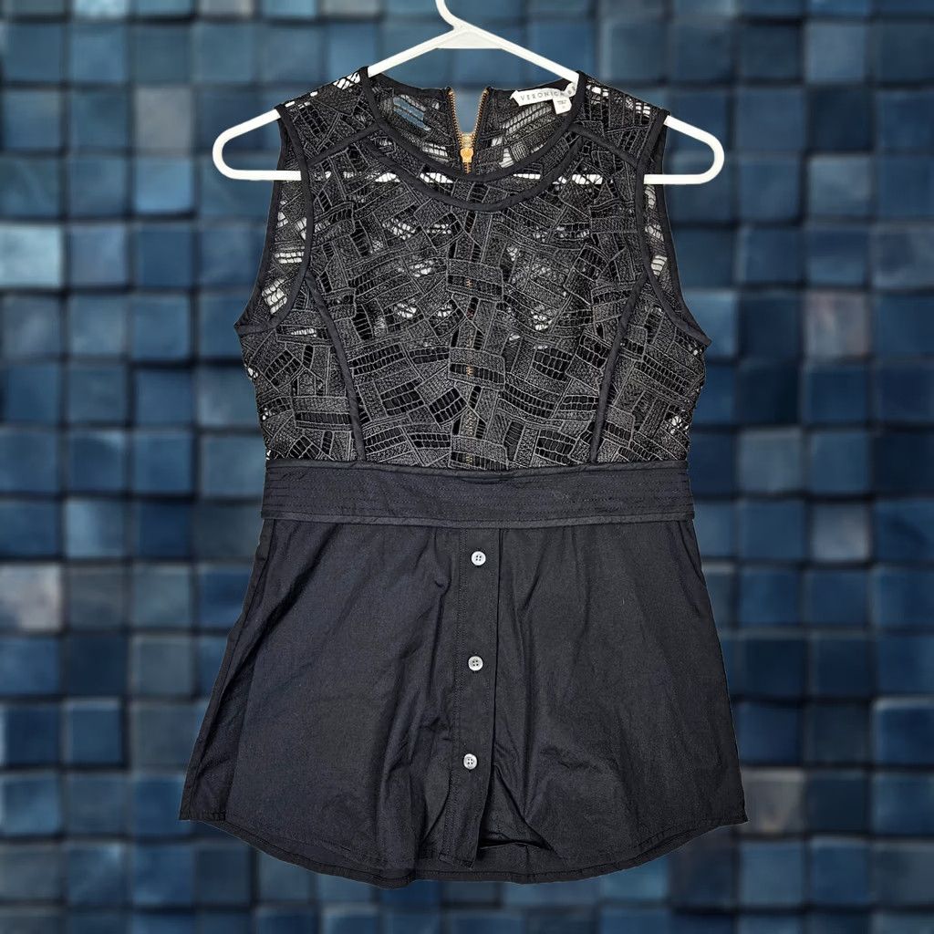 Veronica Beard VERONICA BEARD Black Lace Sleeveless Cotton Top Size 0 Blouse Women Crew Neck Casual Addl Flaws Free Label Size XS / US 0-2 / IT 36-38 - 1 Thumbnail