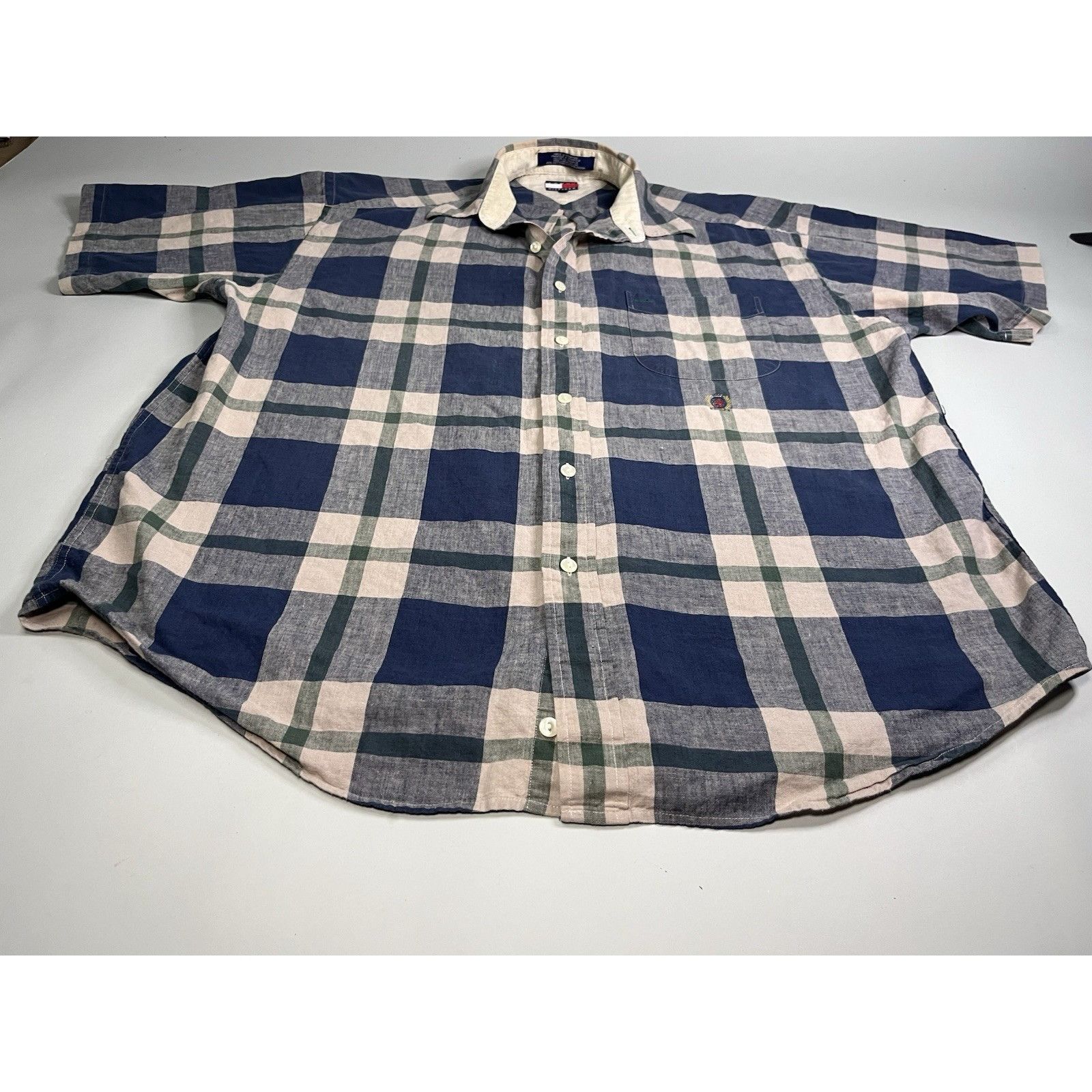 Tommy Hilfiger Tommy Hilfiger Linen Blend Short Sleeve Button Down Plaid Sh Size US L / EU 52-54 / 3 - 3 Thumbnail