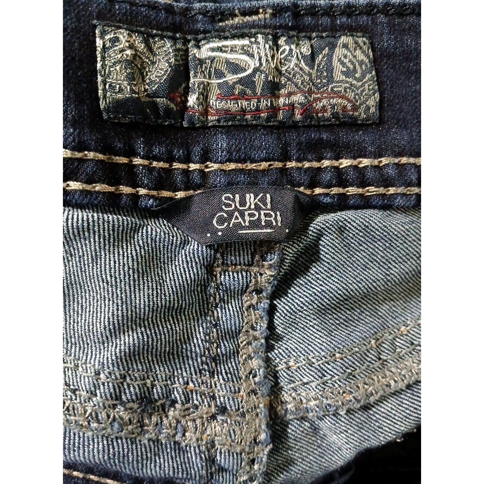 Silver Jeans Co. Silver Jeans Suki Capri Jeans W27 Dark Wash Stretch Denim Mid Rise Cropped Blue 5-Pocket Zip Button Womens Regular Size 27" / US 4 / IT 40 - 5 Thumbnail