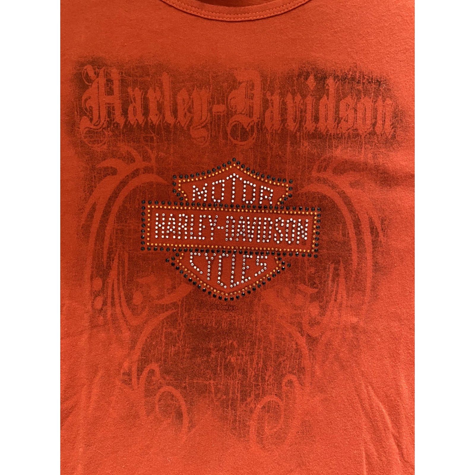 Harley Davidson Harley-Davidson Shirt Women’s Long Sleeve Orange Bedazzled XL Rhinestone RK Stratman Motorcycle Biker Classic Pullover X-Large Size XL / US 12-14 / IT 48-50 - 2 Thumbnail