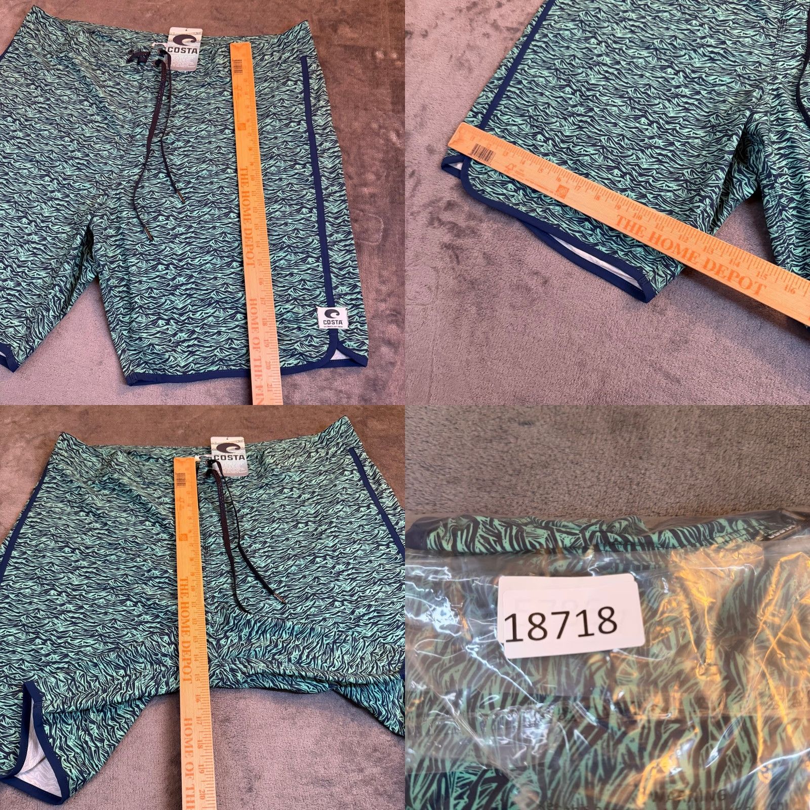 Costa Del Mar Costa Del Mar Board Shorts Mens 40" Teal Wave Print Quick Dry Stretch Surfing Beach Tropical Mens Shorts Size US 40 / EU 56 - 8 Thumbnail