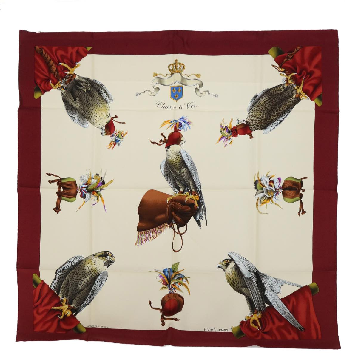 Carré Hermès Chiens De Meute - Modèle Arfon 2B Bleu 90x90 Cm Soie Vintage
