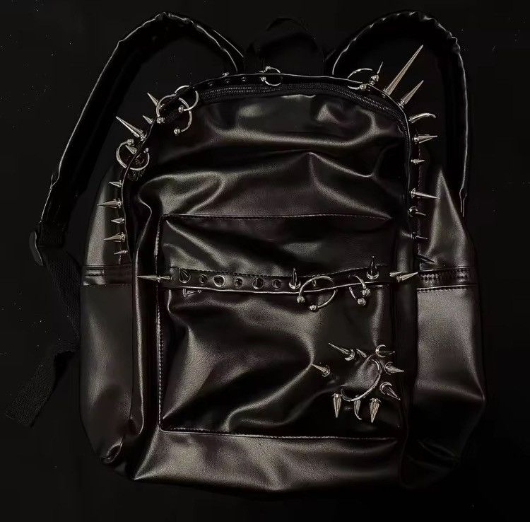 Other Punk Rivet Black Leather Backpack Large Unisex Bag Size ONE SIZE - 1 Thumbnail