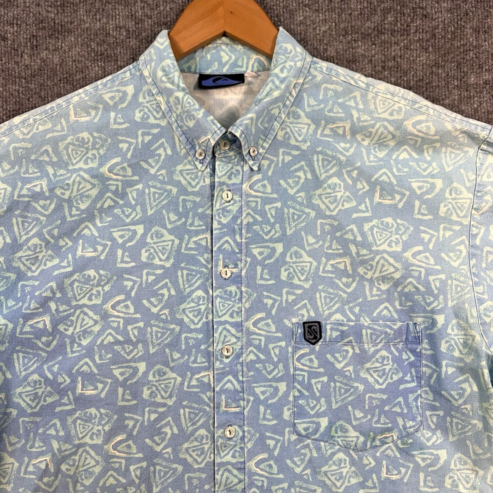 Quiksilver VINTAGE Quiksilver Shirt Surf Short Sleeve Button-Up Neon Blue 90s Large AOP Men L Blue 90s Mens Size US L / EU 52-54 / 3 - 2 Thumbnail