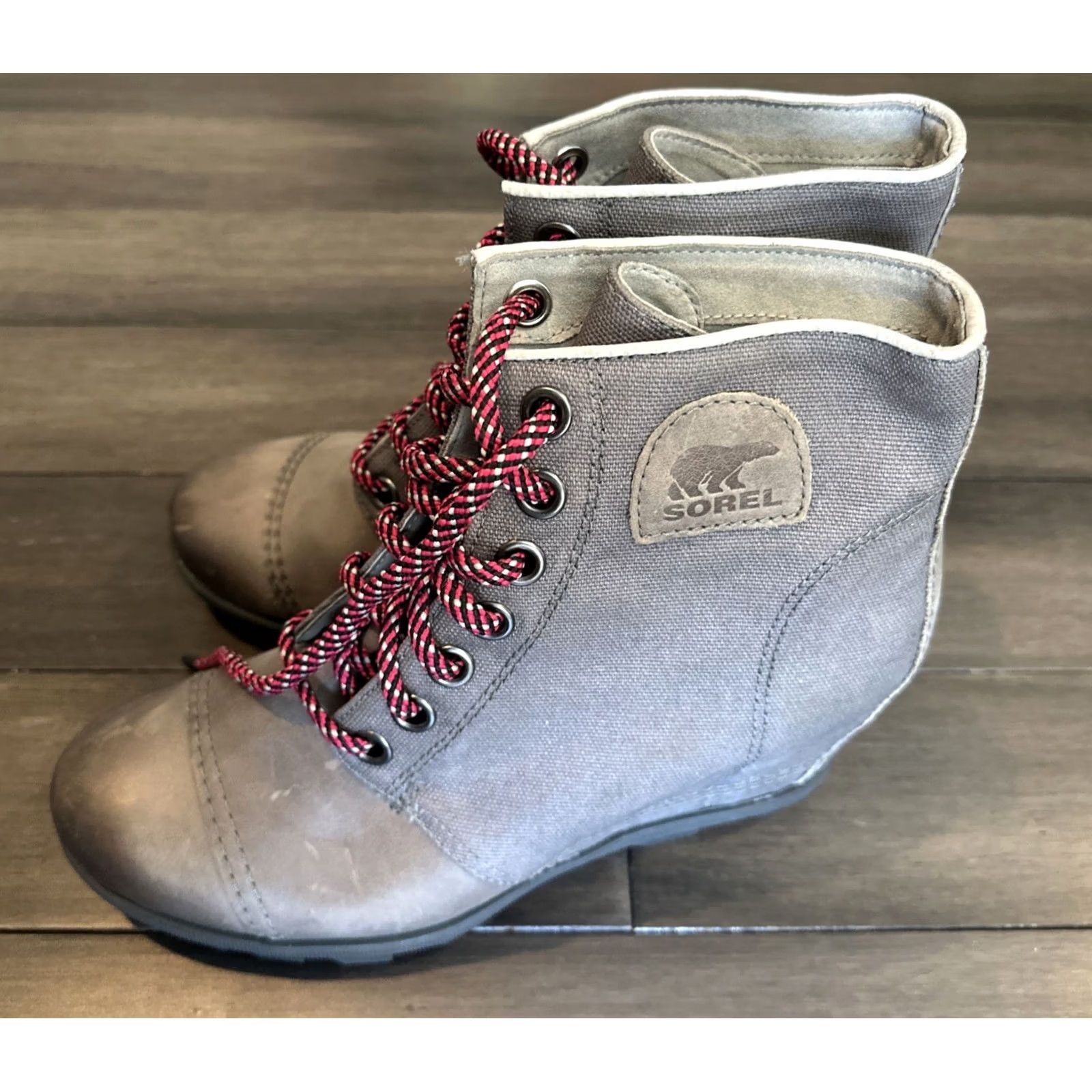SOREL Sorel Boots Womens 9.5 Joan Of Arctic Bootie Gray Leather Wedge Heel Bootie Women Gray Leather Wedge Heel Sorel Joan of Arctic Size US 10 / IT 40 - 3 Thumbnail