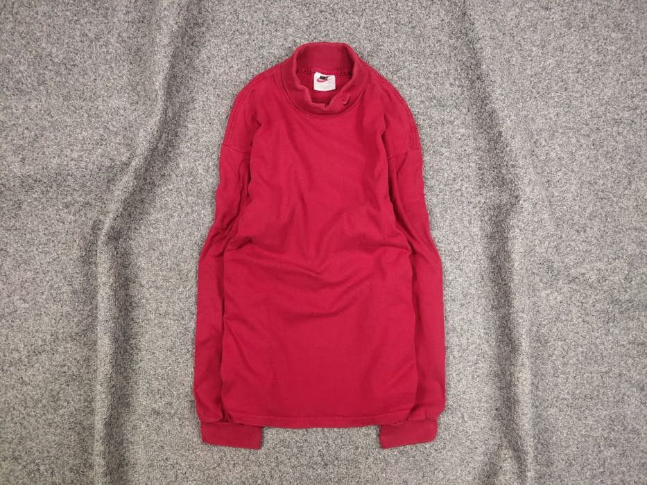 Nike Vintage 90's Nike logo red Long Sleeve Mock Neck Made in USA Size US L / EU 52-54 / 3 - 1 Thumbnail