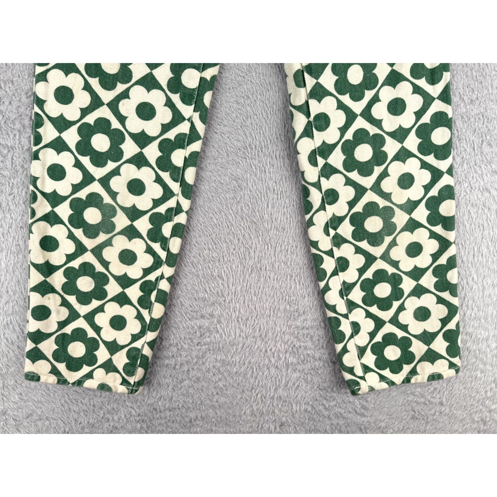 Pacsun VINTAGE Pacsun Jeans Womens 23 White Green Floral Straight Leg High Rise Cotton 23x25 (not vintage actually) Size 40" / US 18 - 2 Thumbnail
