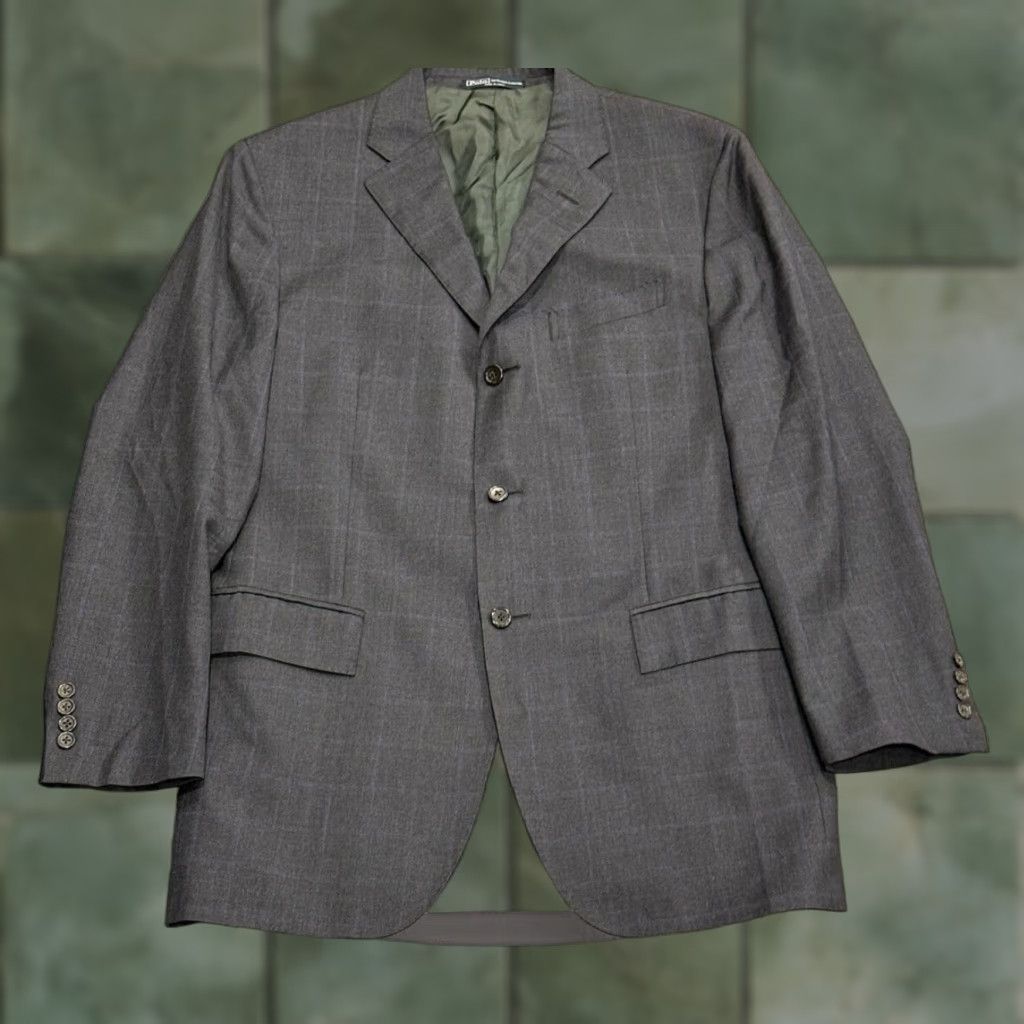 Polo Ralph Lauren VINTAGE Polo Ralph Lauren Blazer Windowpane Plaid Wool Made In Italy 42L Men's Jacket Regular Subtle Purple Gray Size US XL / EU 56 / 4 - 1 Thumbnail