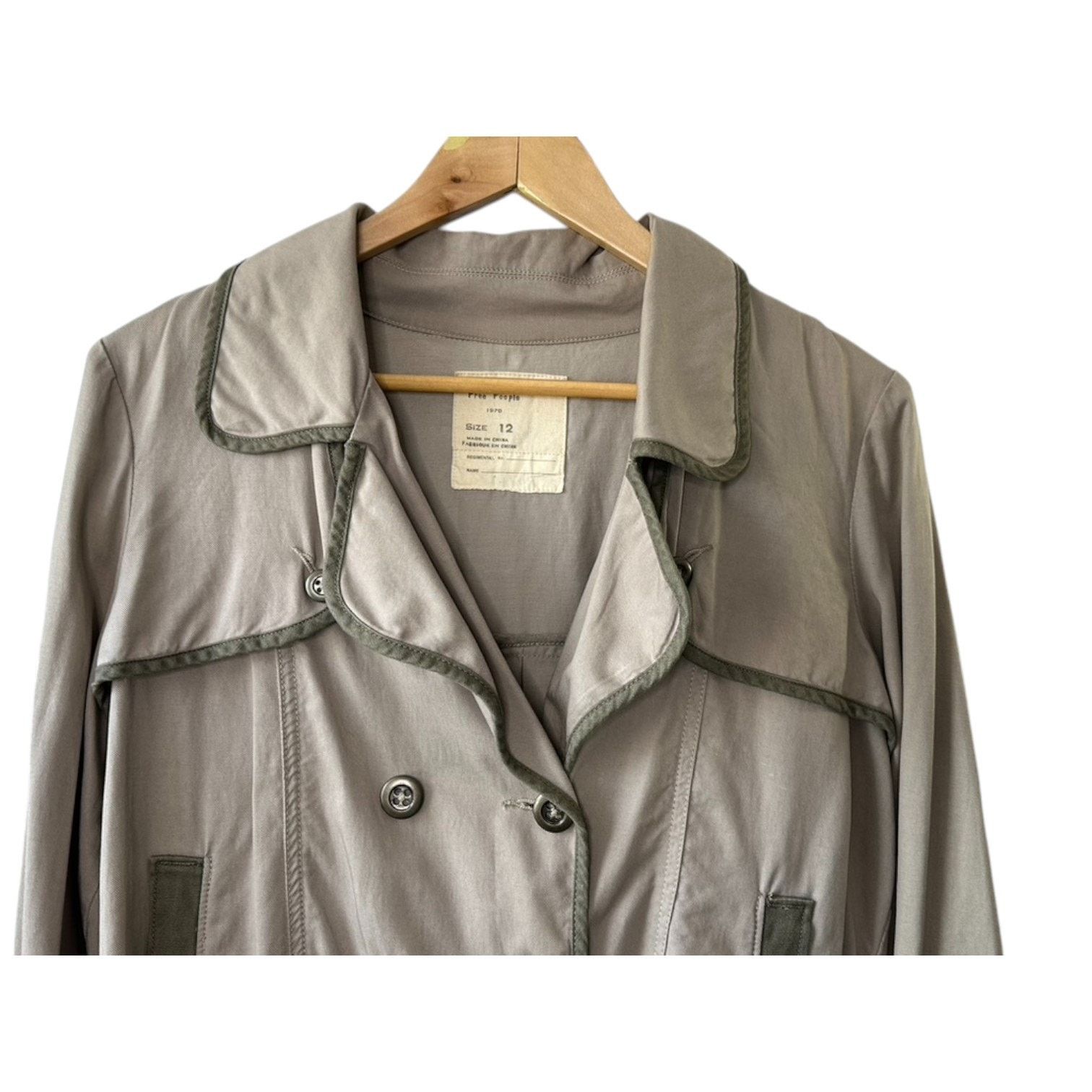 Free People Free People Khaki Double Breasted Cotton Blend Jacket 12 Size XL / US 12-14 / IT 48-50 - 2 Thumbnail