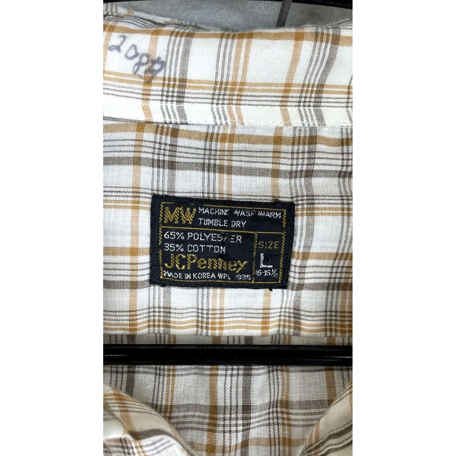 JCPenney VINTAGE JCPenney Shirt Mens Large Beige Plaid Long Sleeve Button Front Casual Size US L / EU 52-54 / 3 - 2 Thumbnail