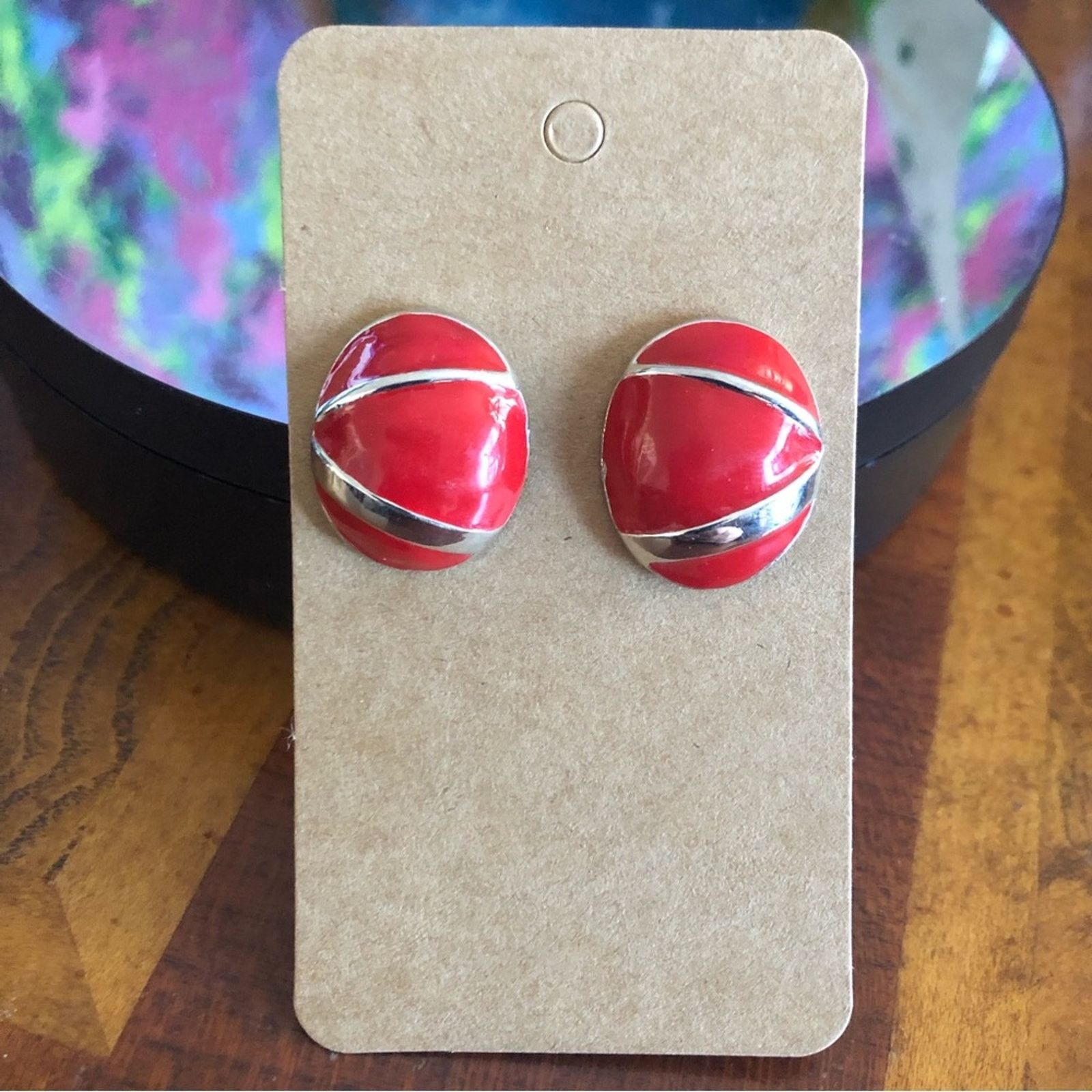 Vintage Vintage oval red enamel silver setting pierced earrings Size ONE SIZE - 2 Thumbnail