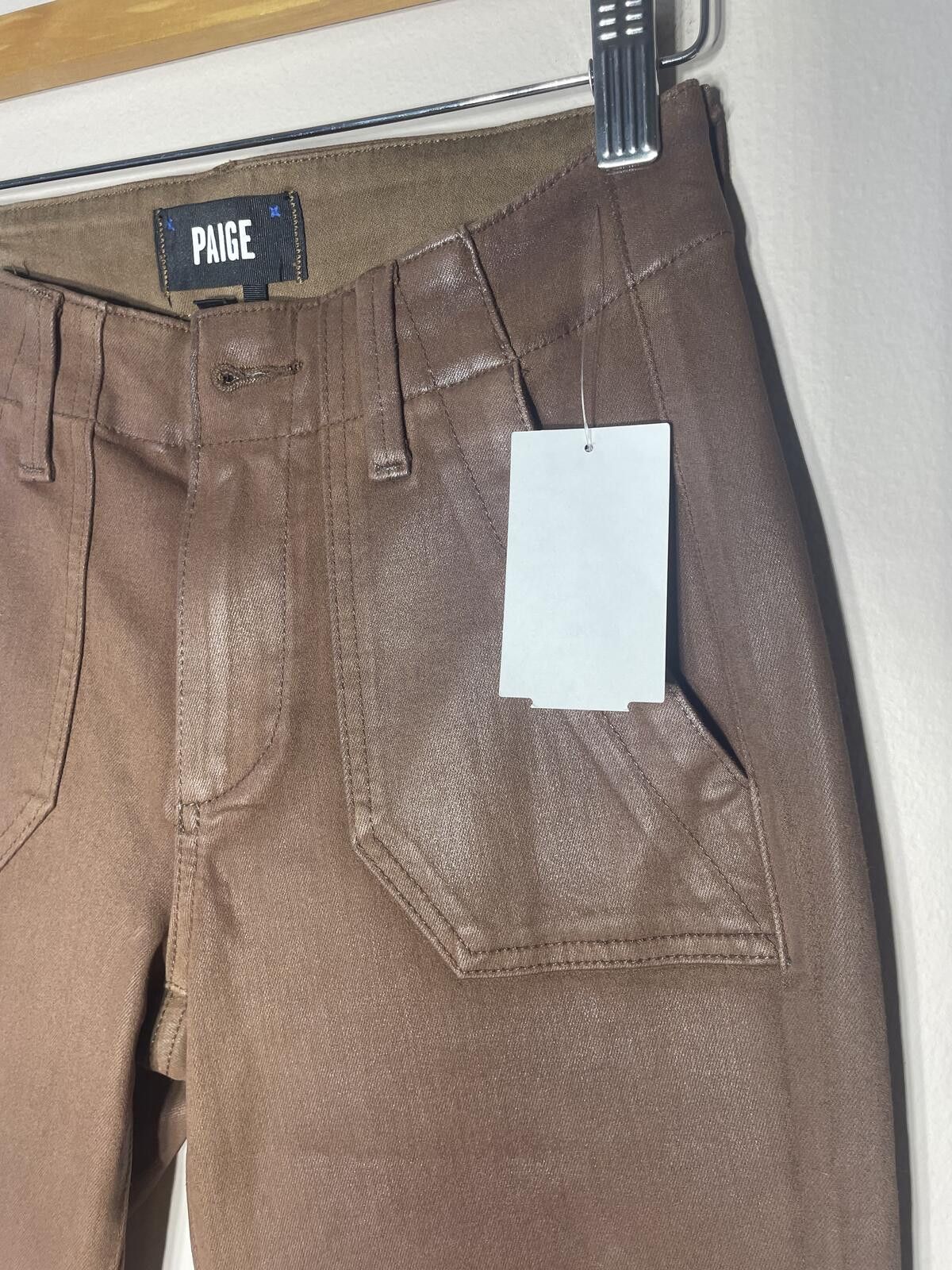 Paige PAIGE Mayslie Coated Jogger Pants Chicory Coffee streetwear Size 23" - 4 Thumbnail