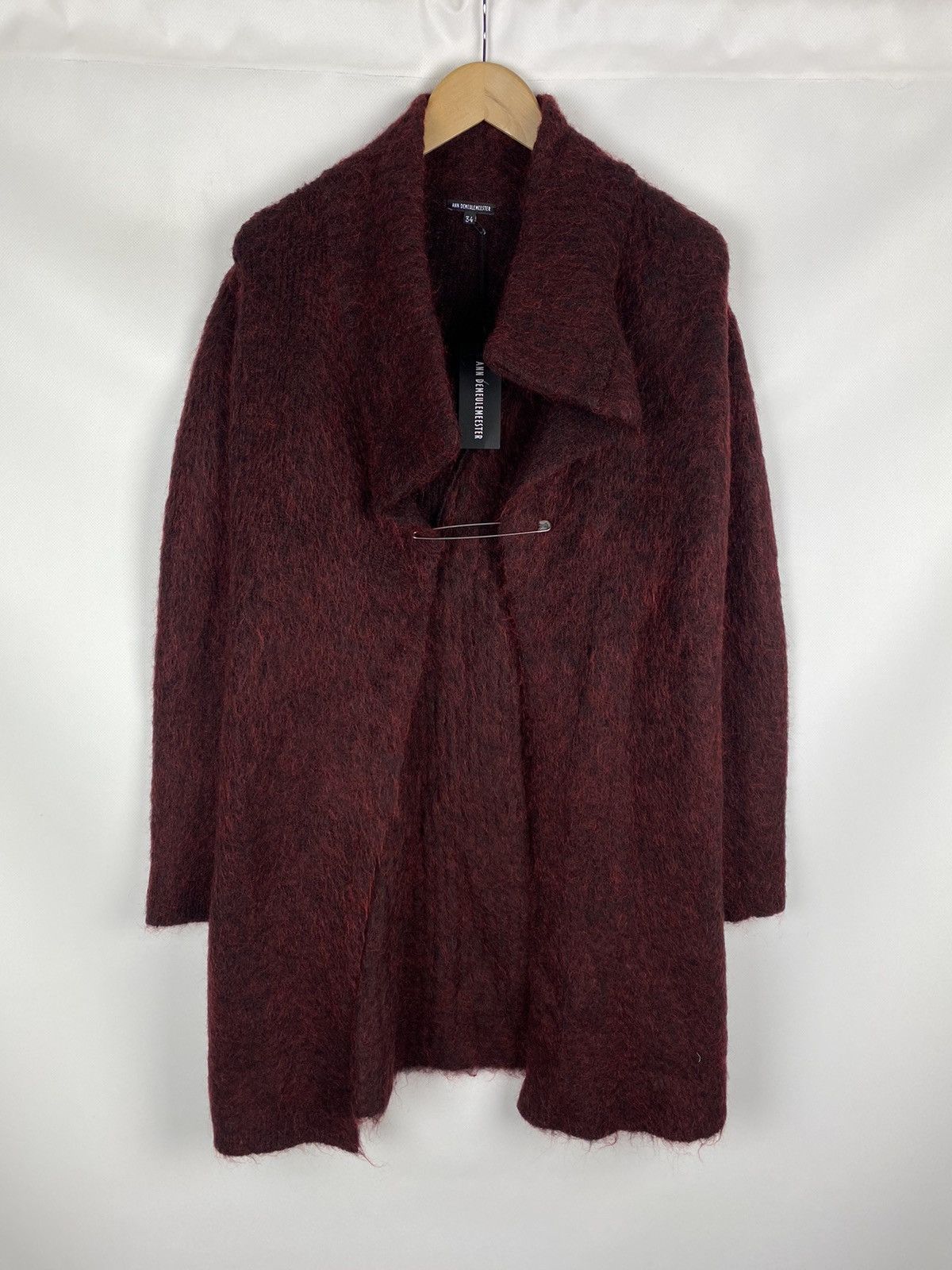 image of Ann Demeulemeester Knit Rima Ruby Wool Cardigan Sweater M in Burgundy, Women's (Size 2XS)