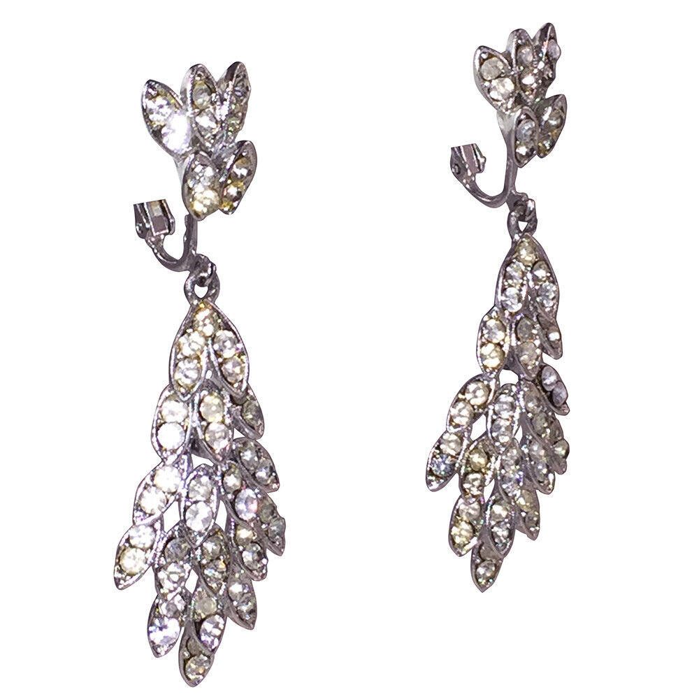 Designer Vintage Clear White Rhinestone Dangle Earrings Size ONE SIZE - 2 Thumbnail